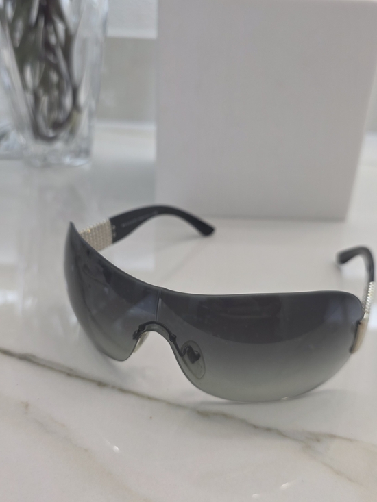 BVLGARI Accessories - Bvlgari Black Gradient Shield Sunglasses with Silver Accents